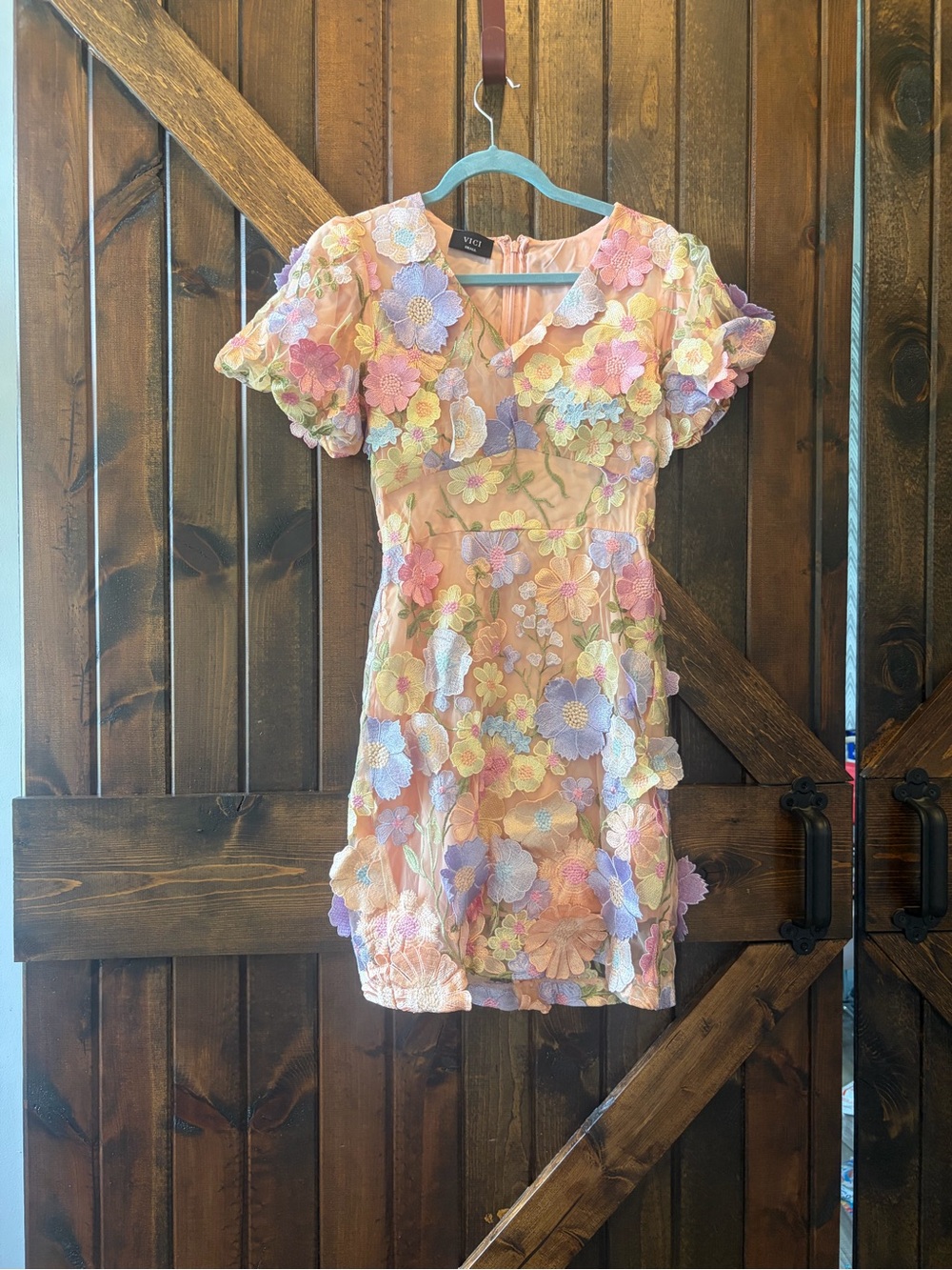 Vici Pastel Pink Floral Appliqué Dress